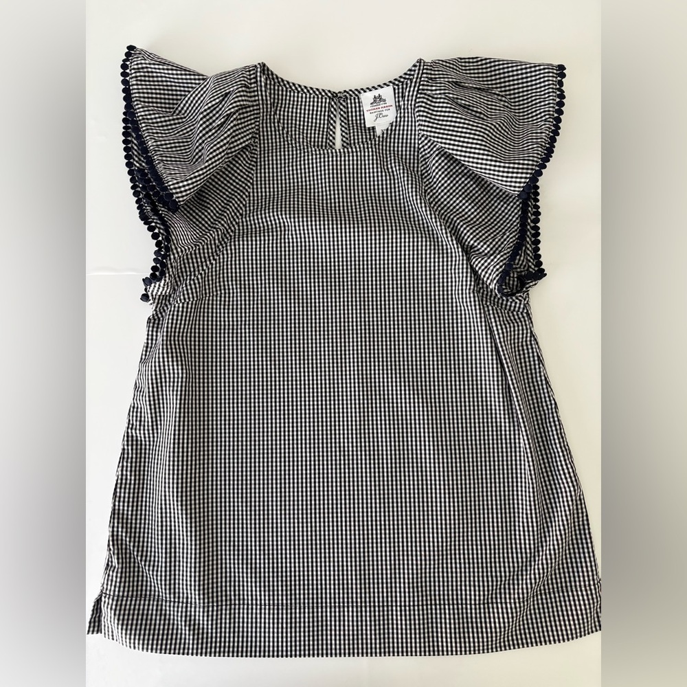 J.Crew Thomas Mason Gingham Ruffle Sleeve Top XS 100% Cotton